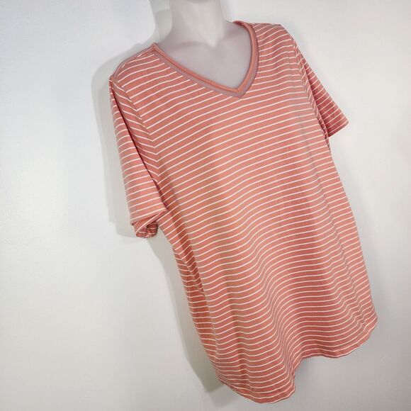 Catherines Women T Shirt 0X Striped Suprema Collection Peach V Neck Short Sleeve - Picture 4 of 11